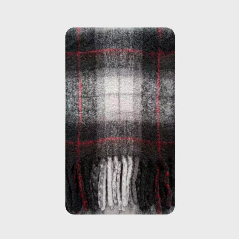 Japanese-Inspired Plaid Scarf Soft Wool Blend Shawl
