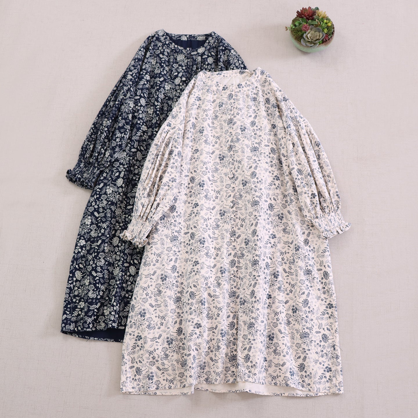 Vintage Floral Long Sleeve Dress With Puff Sleeves