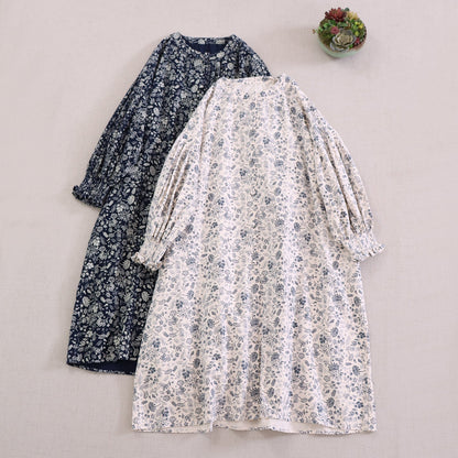 Vintage Floral Long Sleeve Dress With Puff Sleeves