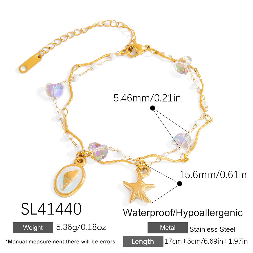 Stainless Steel Pearl Bracelets with Starfish and Shell Charms
