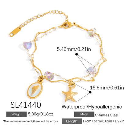 Stainless Steel Pearl Bracelets with Starfish and Shell Charms