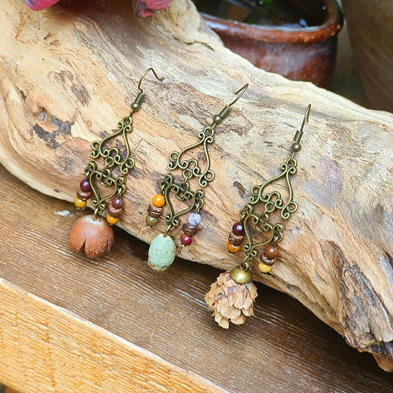 Vintage Style Bohemian-Inspired Dried Fruit Beaded Earrings