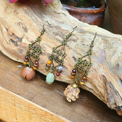 Vintage Style Bohemian-Inspired Dried Fruit Beaded Earrings