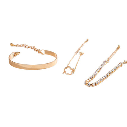 Trendy Alloy Five-Leaf Clover Bracelet Jewelry Set