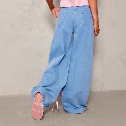 Bow Washed Loose Street Jeans