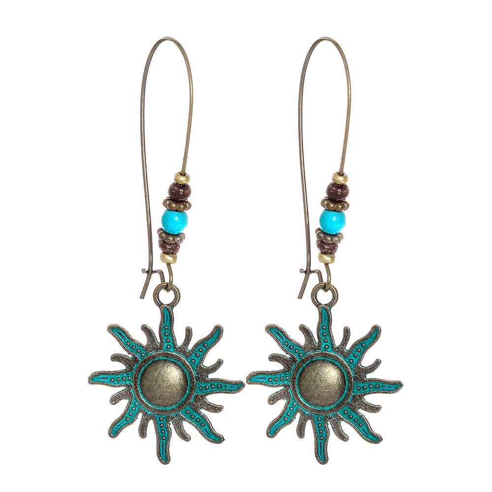 Vintage Floral Leaf Design Turquoise Alloy Earrings
