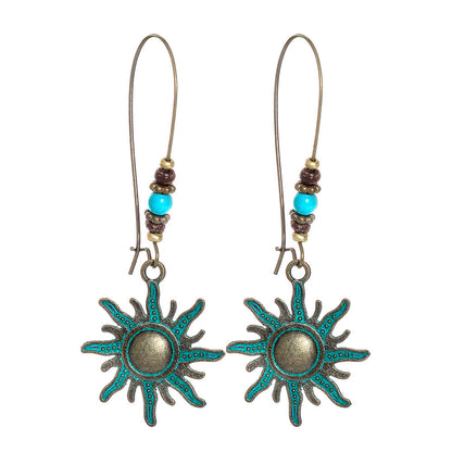 Vintage Floral Leaf Design Turquoise Alloy Earrings