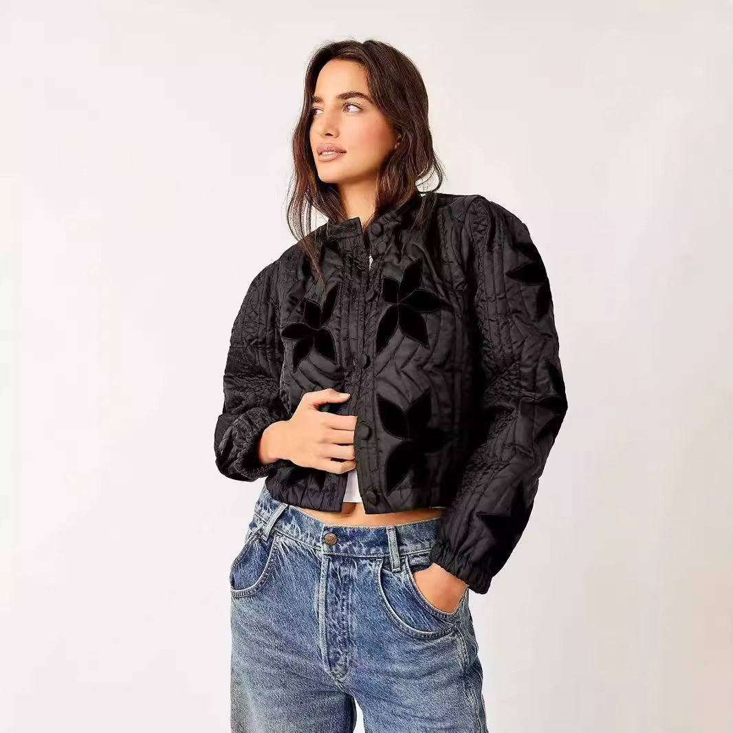 Leaf Pattern Casual Short Padded Jacket