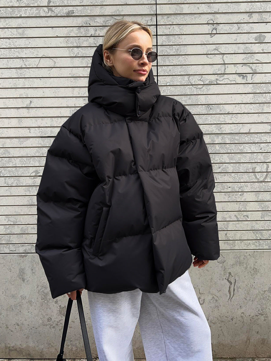 Women's Casual Hooded Cotton Jacket Solid Color Oversized Outerwear