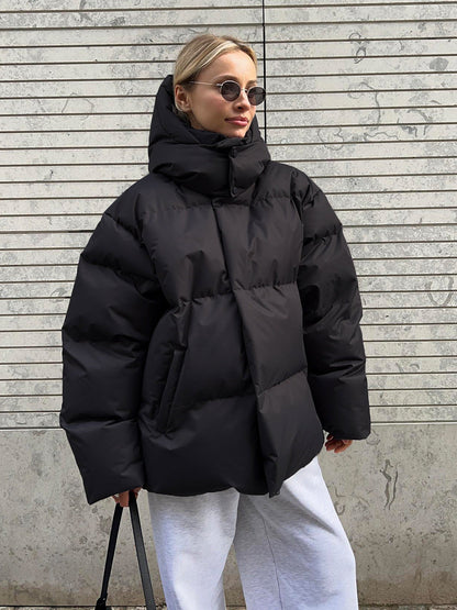 Women's Casual Hooded Cotton Jacket Solid Color Oversized Outerwear