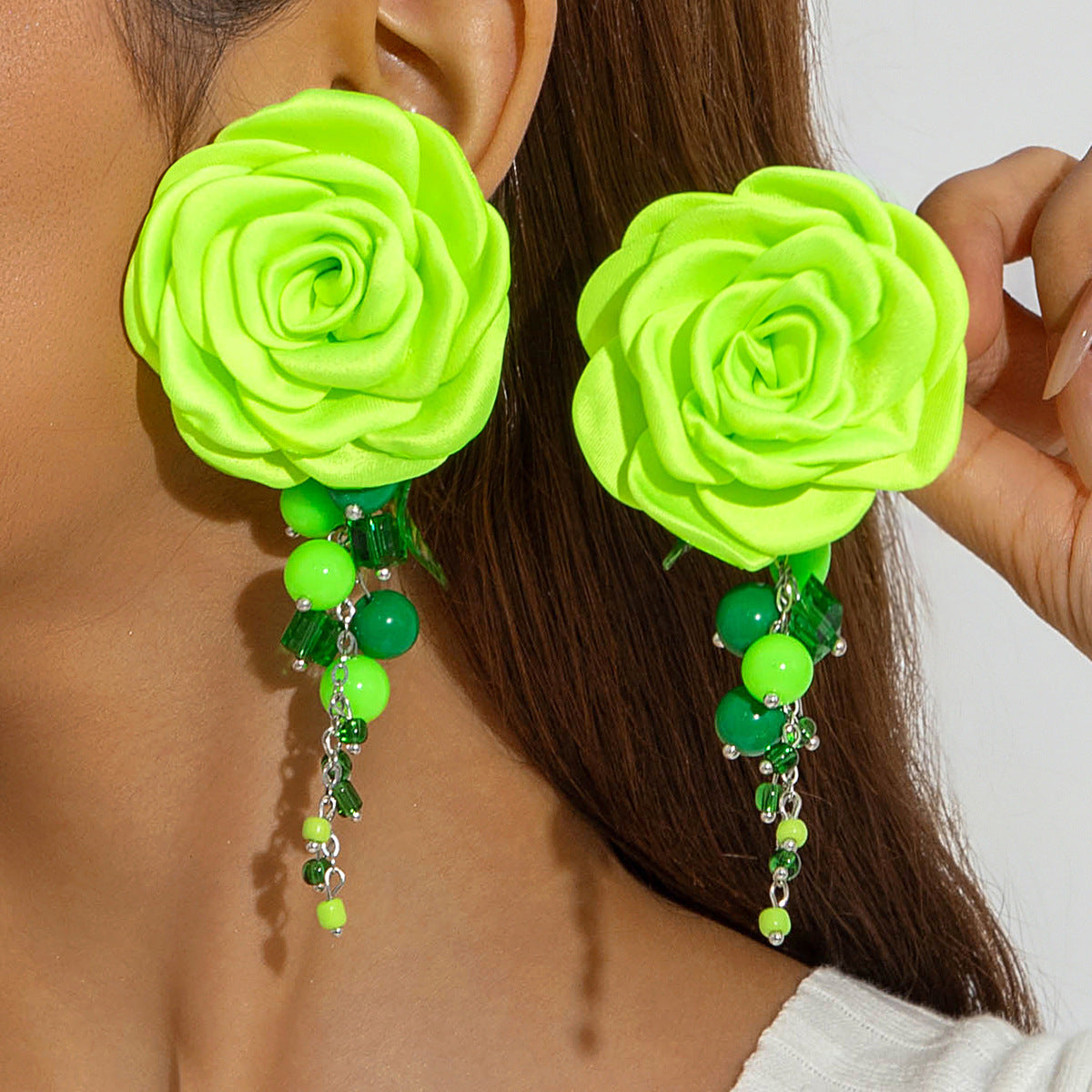 Chic Camellia Flower Acrylic Tassel Earrings