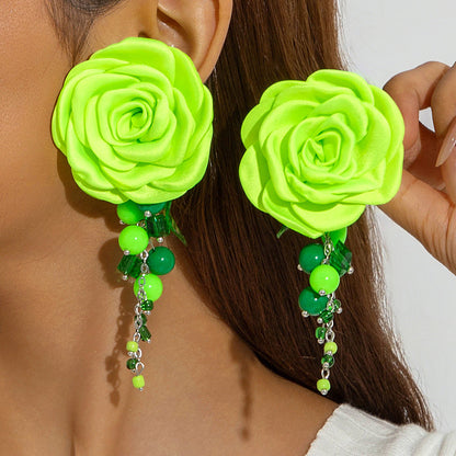 Chic Camellia Flower Acrylic Tassel Earrings