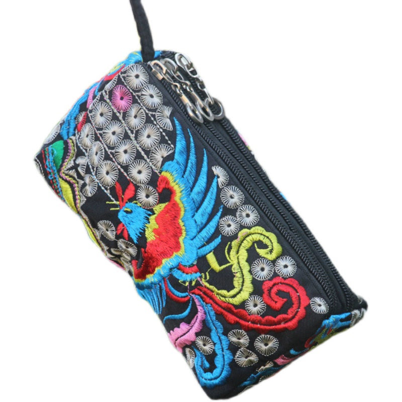 Ethnic Bag Fashion Fabric Coin Purse Embroidered Multi-Layer Zipper Bag Clutch Bag