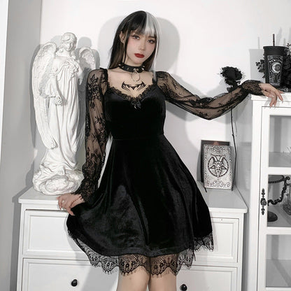 Dark Aesthetic Lace Hip-Hop Dress Short Sleeve