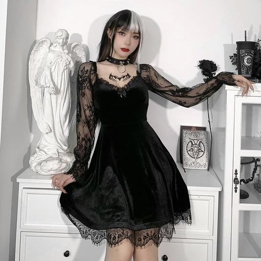 Dark Aesthetic Lace Hip-Hop Dress Short Sleeve