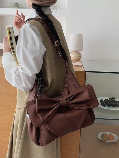 Fashionable Bow Decorated Shoulder Bag Stylish PU Crossbody Bag