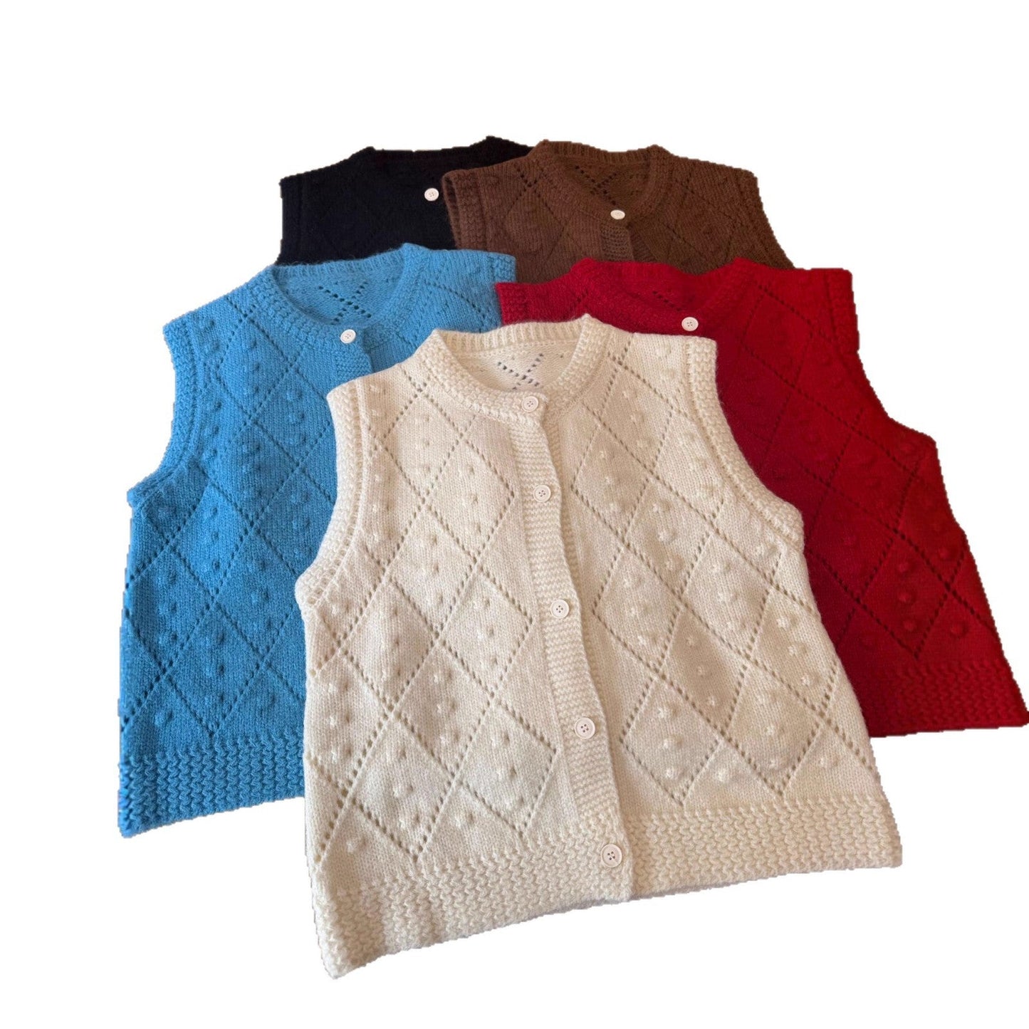 Simple Knit Vest with Floral Design, Acrylic Blend, Casual Style