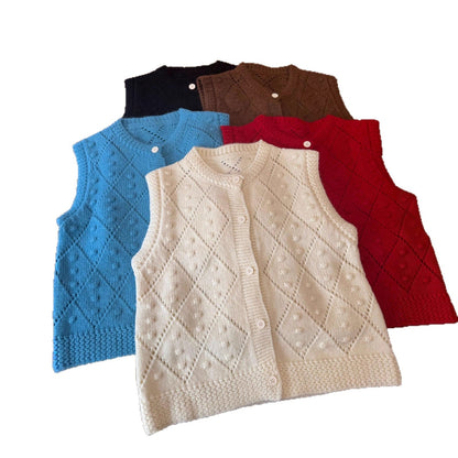 Simple Knit Vest with Floral Design, Acrylic Blend, Casual Style