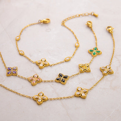 4-Leaf Clover Stainless Steel Bracelet 18K Gold Plated Women's Jewelry