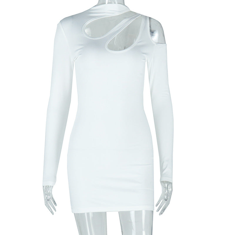 Sleek Hollow Shoulder Midi Dress With Long Sleeves