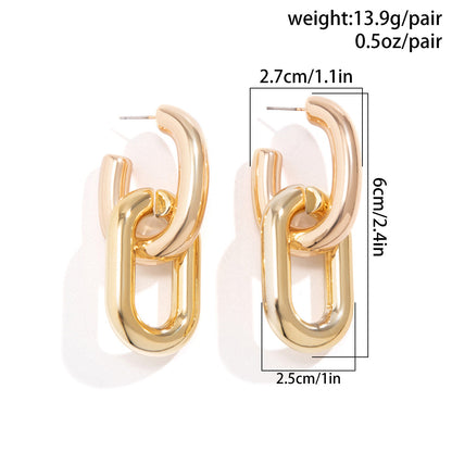 Geometric Metal Hoop Drop Earrings Trendy Casual Jewelry