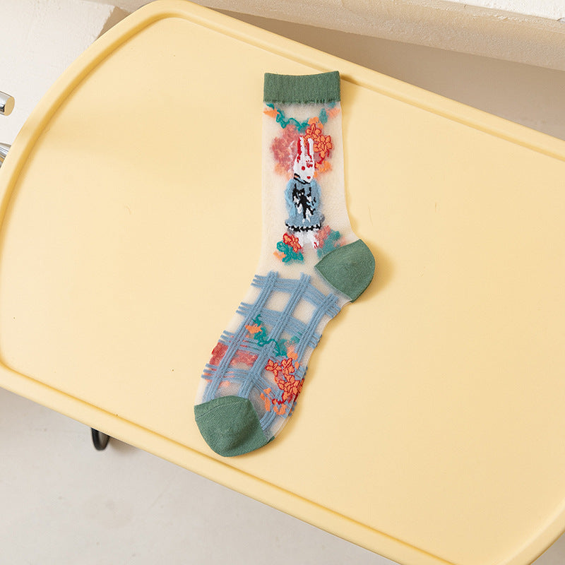 Rufia - Whimsical Cartoon Patterned Sheer Socks