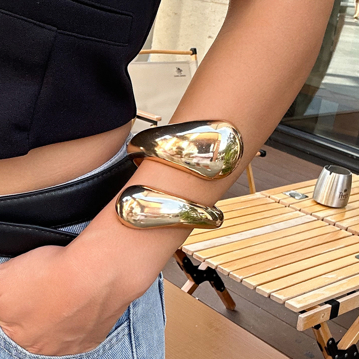 Trendy Ins Style Metal Droplet Cuff Bracelet for Women