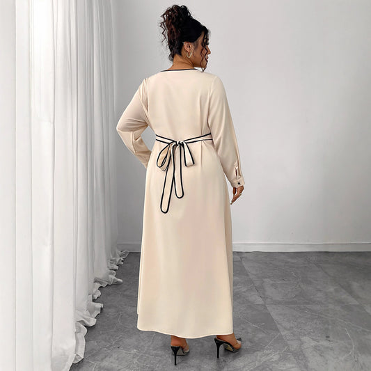 Plus Size Waist-Defining Long Sleeve Dress