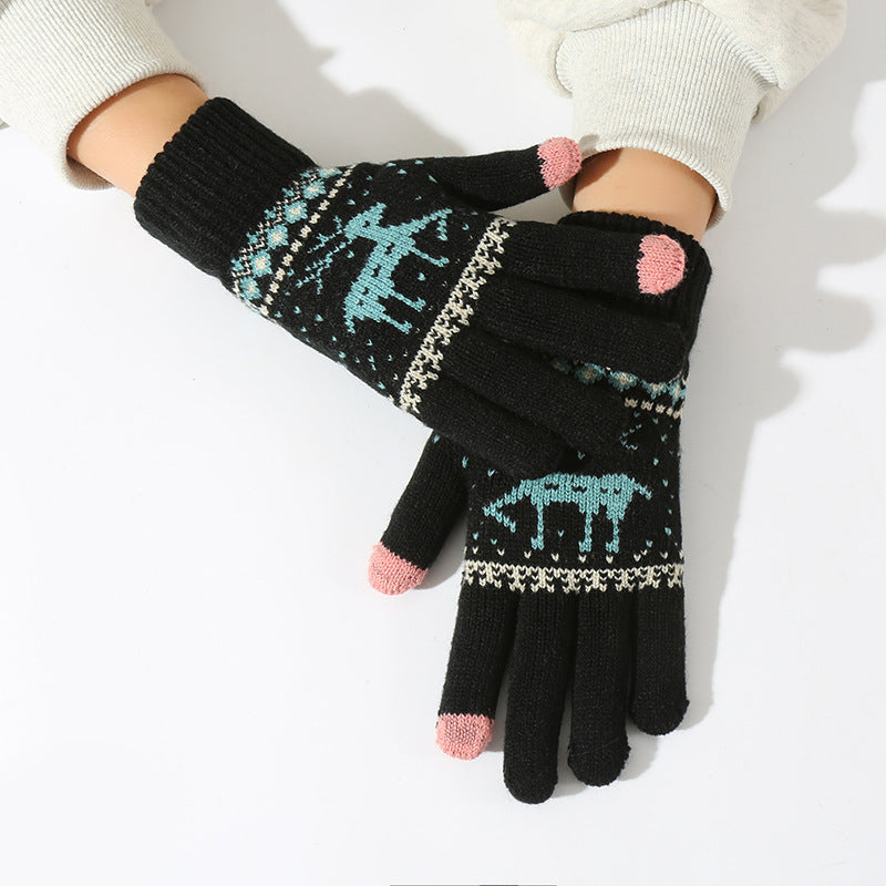 Touch Screen Cute Deer Fleece Lined Thermal Gloves for Men and Women