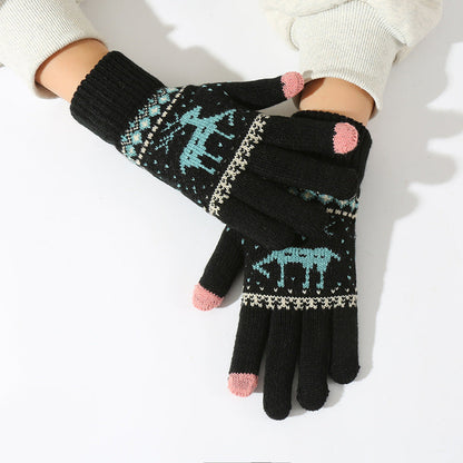 Touch Screen Cute Deer Fleece Lined Thermal Gloves for Men and Women