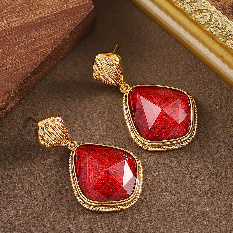 Geometric Resin Earrings Amber Color With Silver Posts