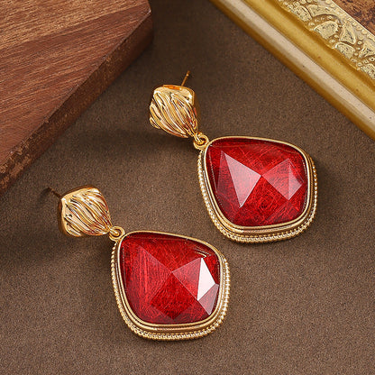 Geometric Resin Earrings Amber Color With Silver Posts