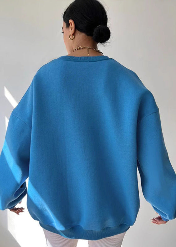 Oversized Cotton Blend Sweatshirt With Ribbed Cuffs