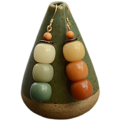 Natural Bodhi Root Personality Gradient Color Stud Earrings Simple Earrings Ethnic Style 925 Silver Hook Earrings