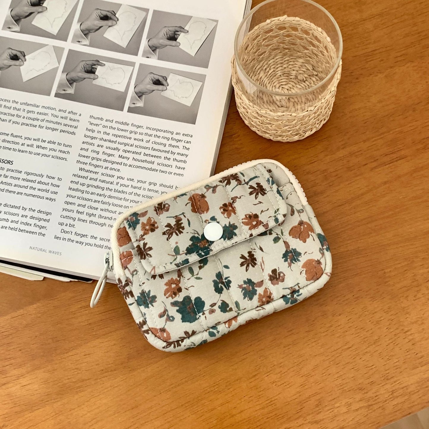 Multi-Functional Quilted Card Holder with Floral Print