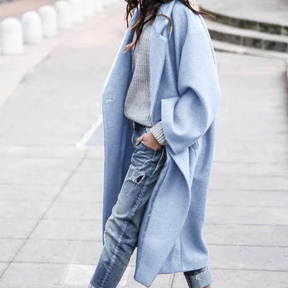 Casual Long Coat Elegant Solid Color Warm Wool Blend Outerwear