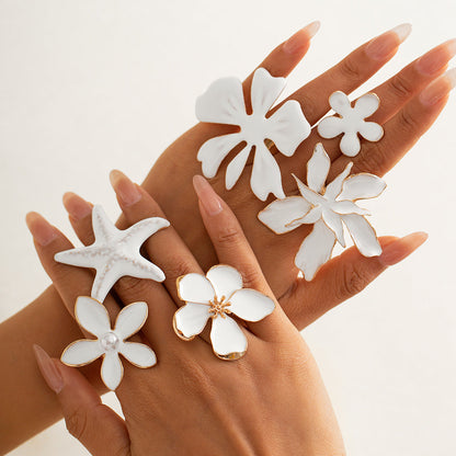 Exaggerated Floral Metal Open Ring With Dripping Oil Design