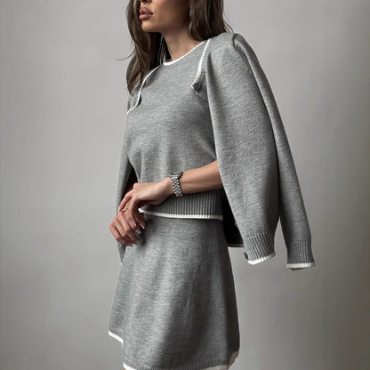 3-Piece Color Contrast Trim Knit Outfit Set