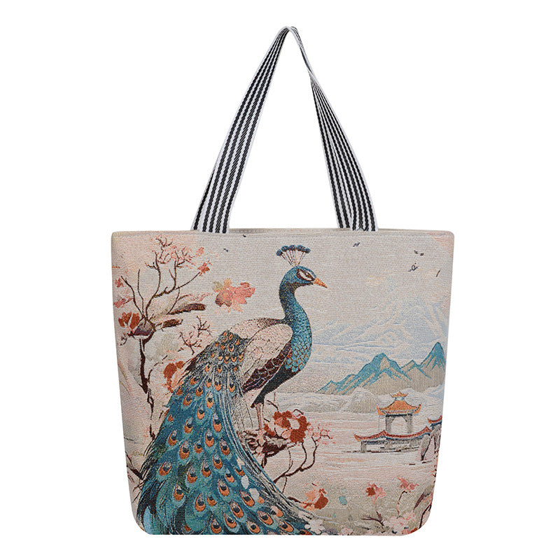 Embroidered Canvas Tote Bag with Floral Patterns
