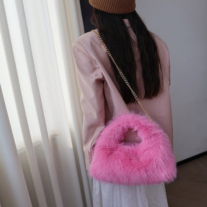 Solid Color Soft Fluffy Fur Tote Handbag