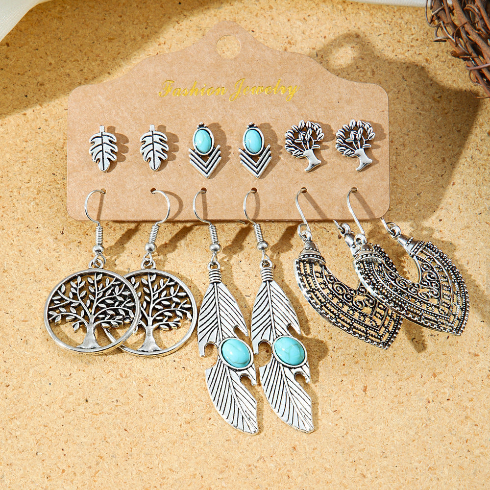 Bohemian Style Metal Earrings with Tassels and Geometric Shapes
