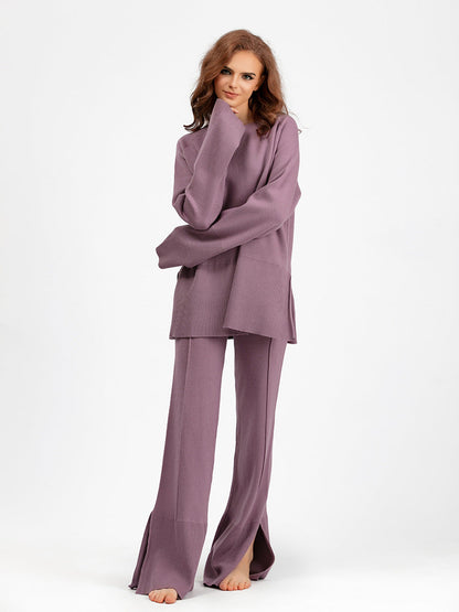 2+ Round Neck Side Split Knit Sets