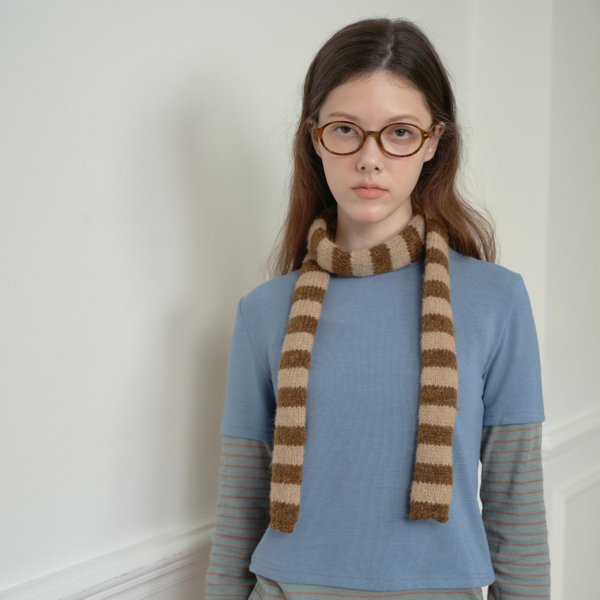 Striped Knit Scarf for Women - Acrylic Warm Fashion Accessory