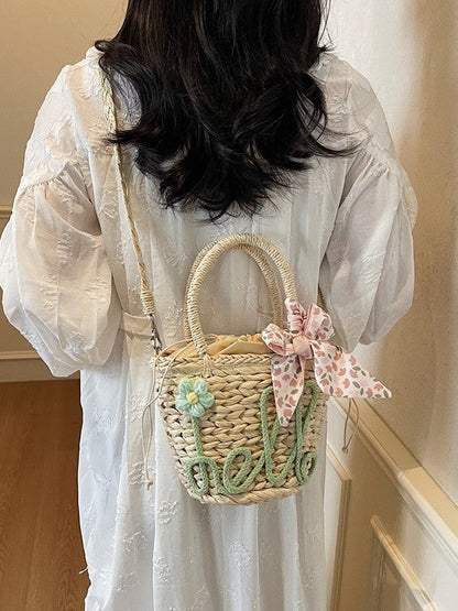 Trendy Beach Tote Bag With Letter Decoration And Scarf