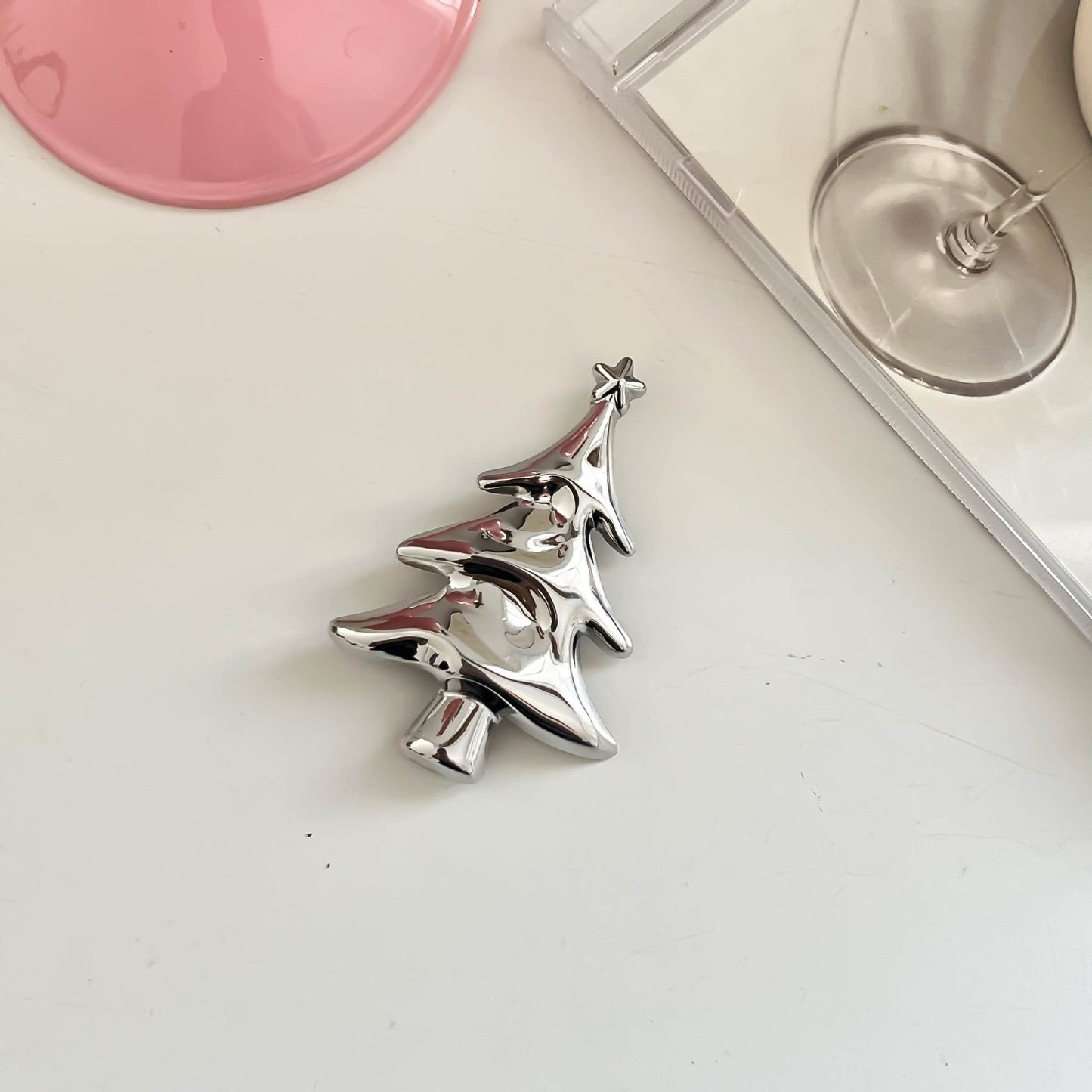 Minimalist Stainless Steel Christmas Tree Brooch