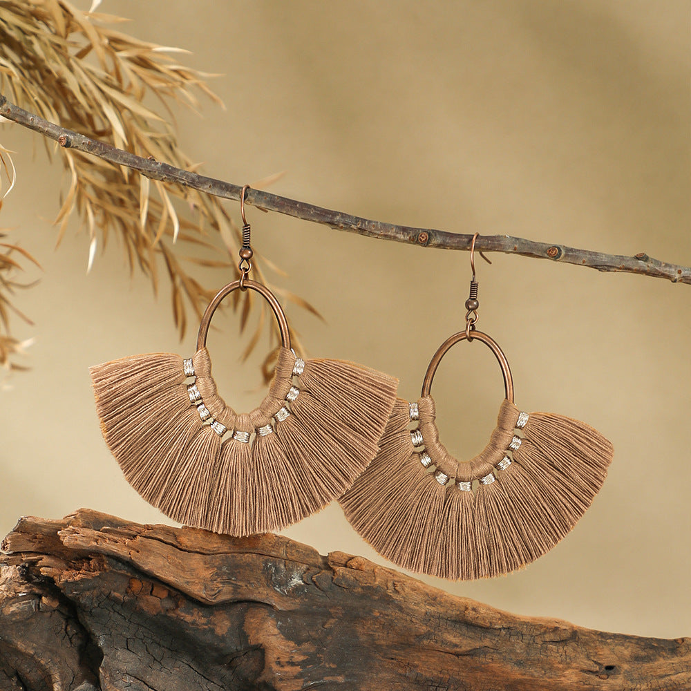Bohemian Handmade Woven Tassel Earrings Trendy Versatile Jewelry