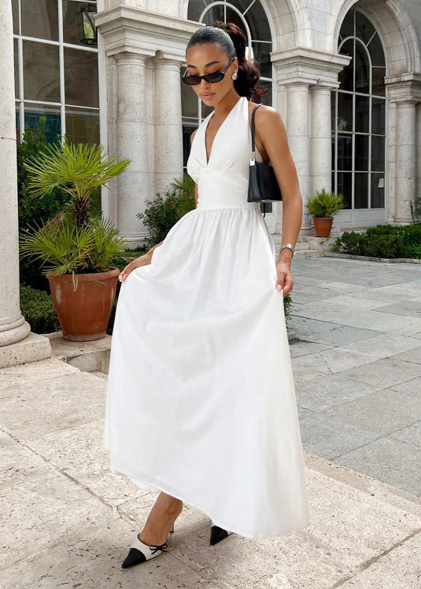 Halter Backless Maxi Dress Lightweight Fabric