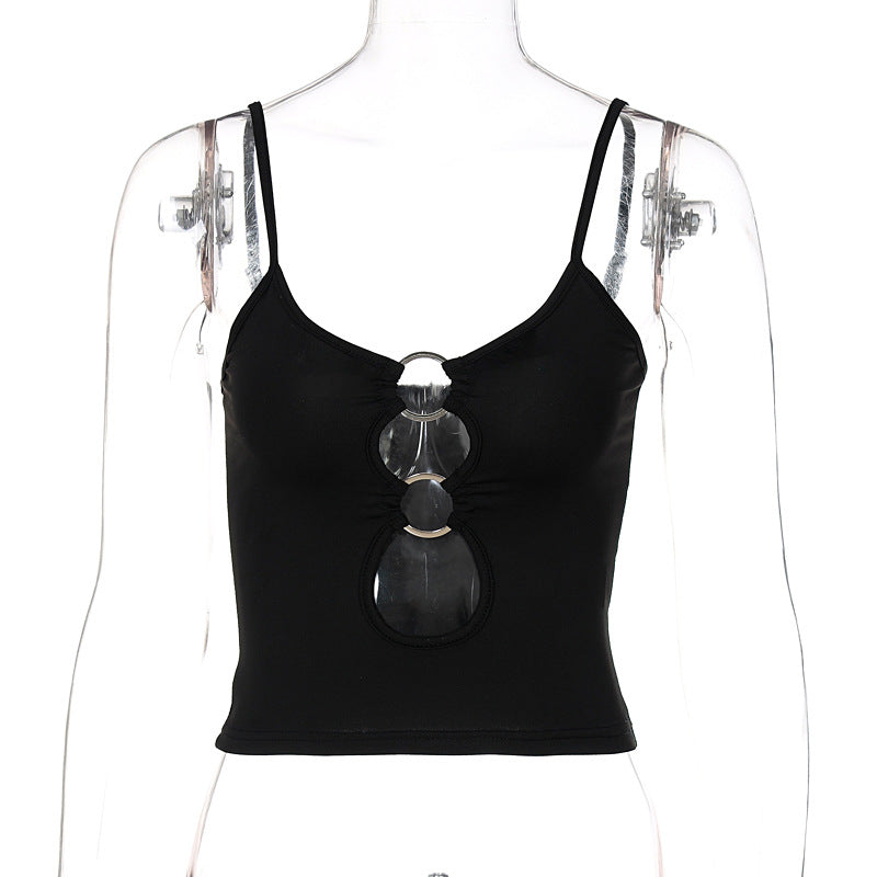 Trendy Hollow Out Crop Top with Adjustable Straps