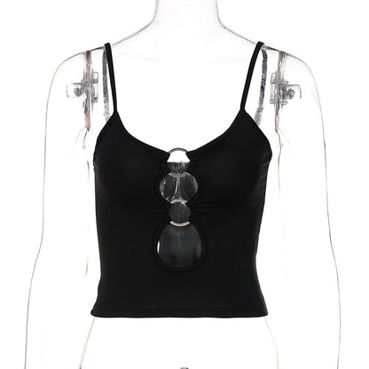 Trendy Hollow Out Crop Top with Adjustable Straps