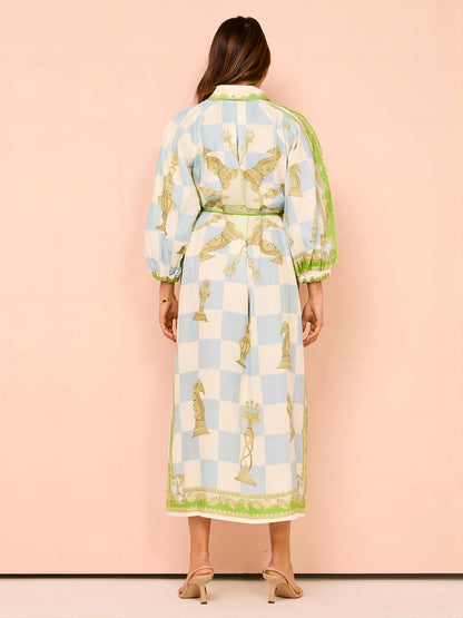Elegant Casual Long Sleeve Printed Shirt with Belt